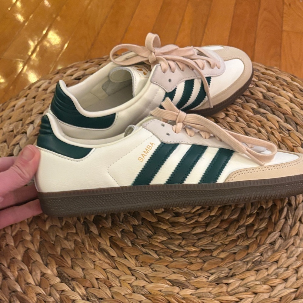 adidas Samba White and Green Athletic Shoes - Picture 2 of 10